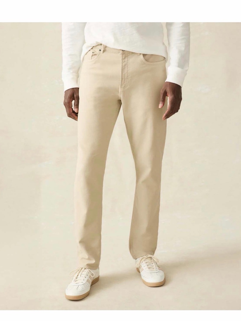 Faherty Stretch Terry 5-Pocket Pants Mens 40 Stone Beige Slim Fit Straight Leg